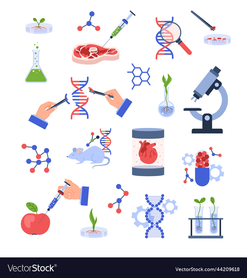 Genetic Engineering Icons Set Flat Royalty Free Vector Image