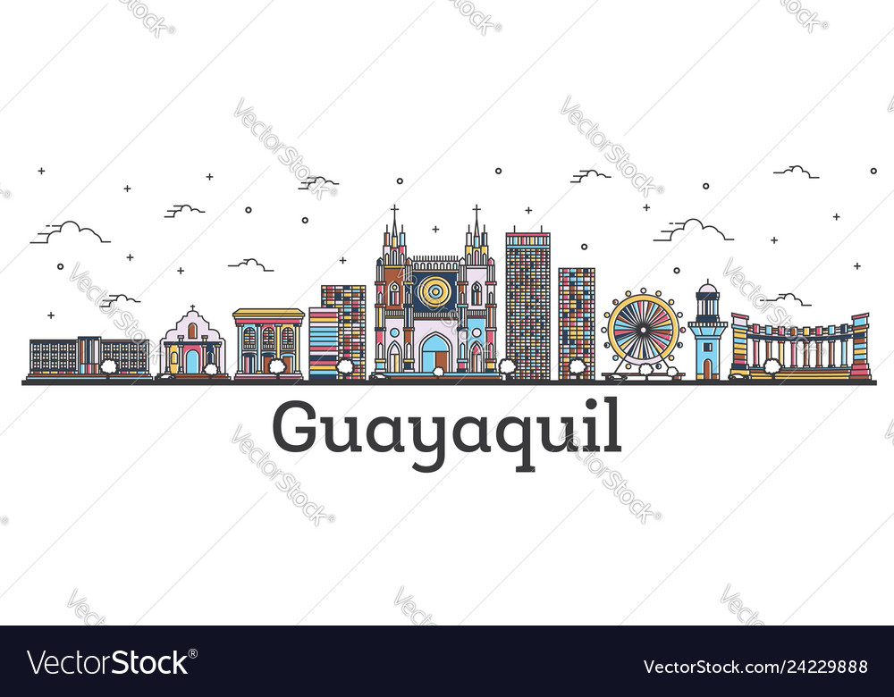 Outline Guayaquil Ecuador City Skyline With Color Vector Image