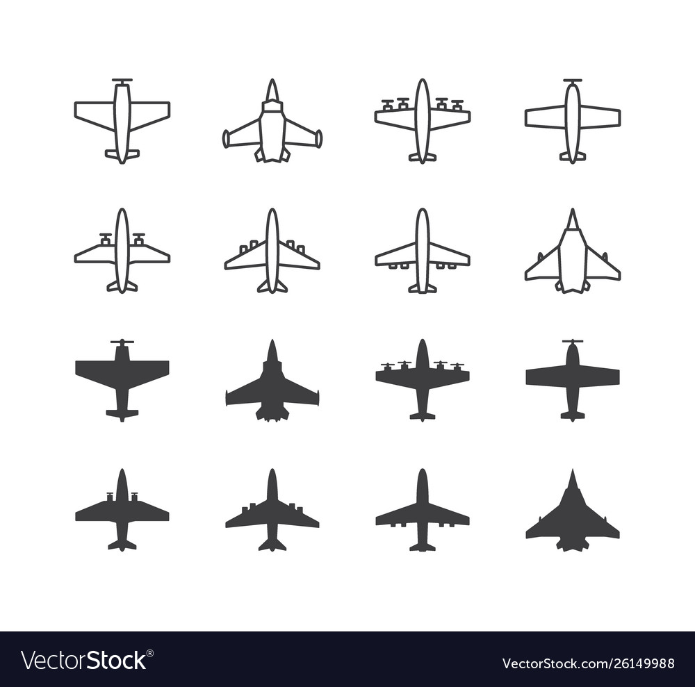 Airplane Symbols Set Aircraft Plane Icons Vector Image