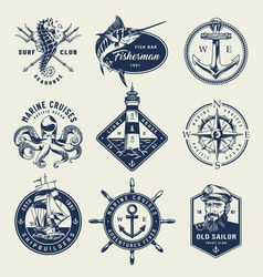 Vintage Monochrome Nautical Elements Set Vector Image