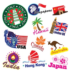 World Country Travel Landmark Icon Set Royalty Free Vector