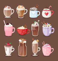 Coffee Time Cups And Cold Latte Fresh Aroma Vector Image