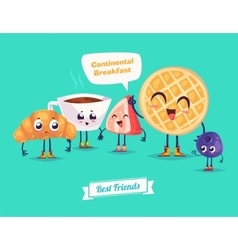 Set Of Breakfast Characters Cute Cartoons Vector Image