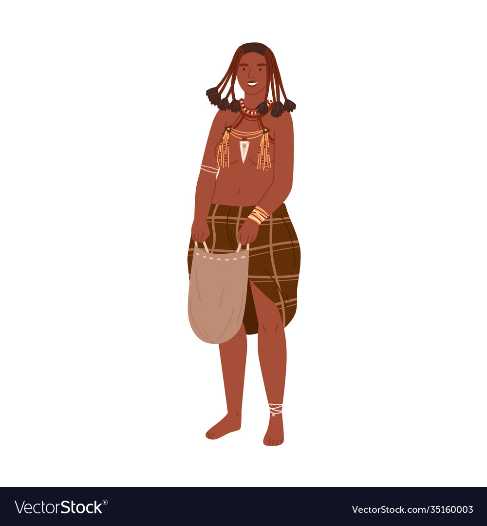 African tribal woman with braids holding bag Vector Image