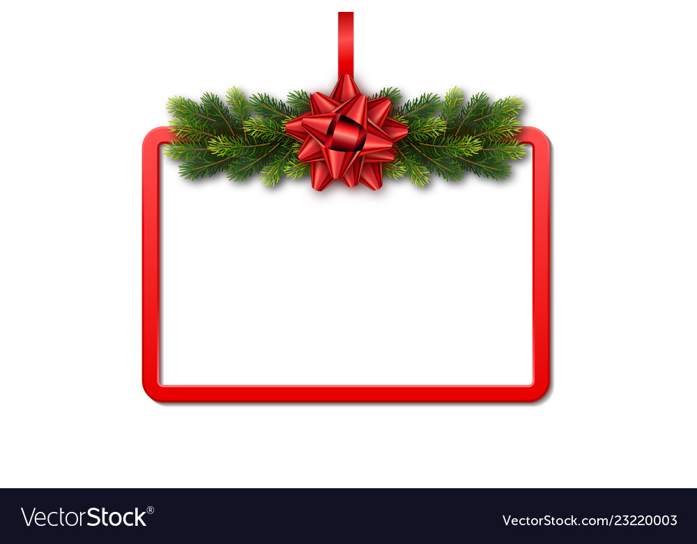 Greeting Card With Red Frame Fir Garland And Bow Vector Image