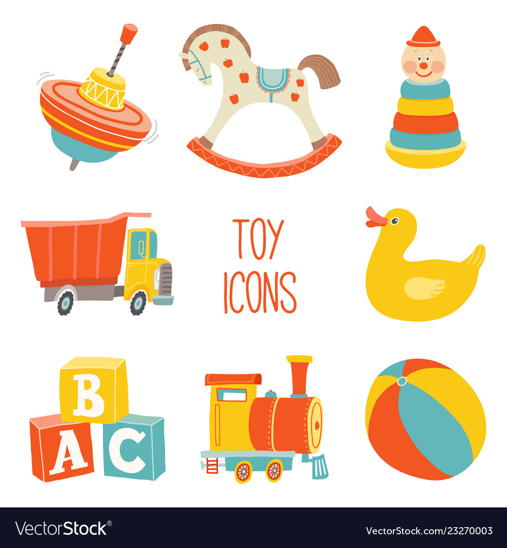 Kids first toys icon set baby shower design Vector Image