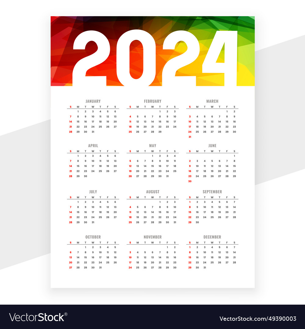 Modern happy new year 2024 calendar layout Vector Image