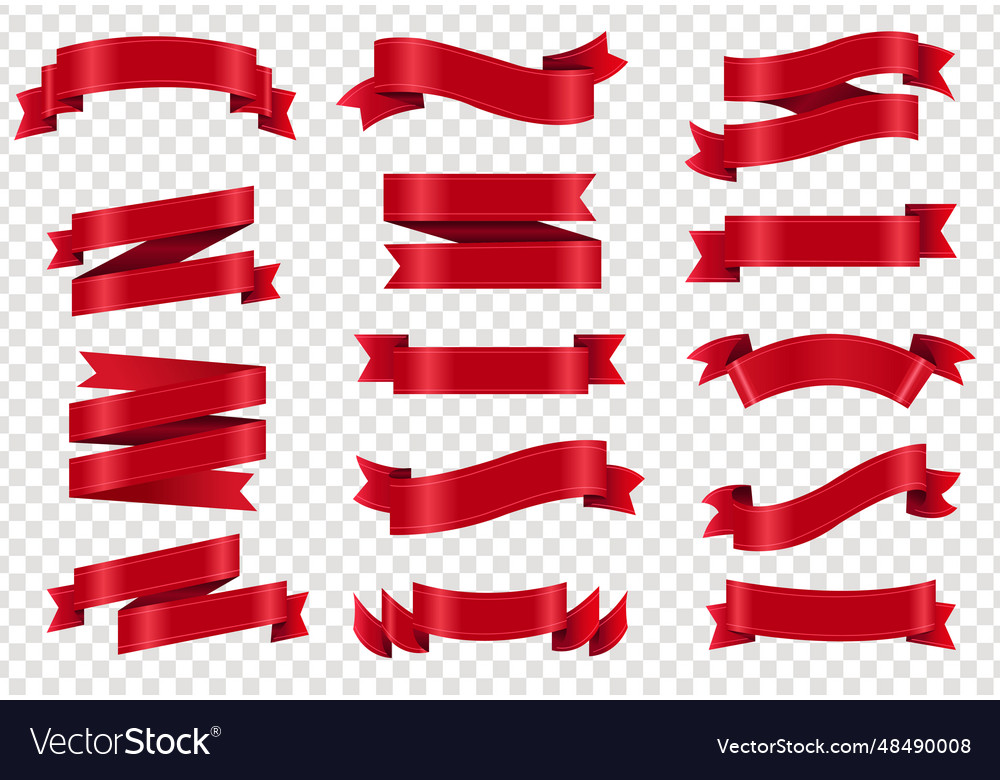 Big collection red ribbons isolated transparent Vector Image