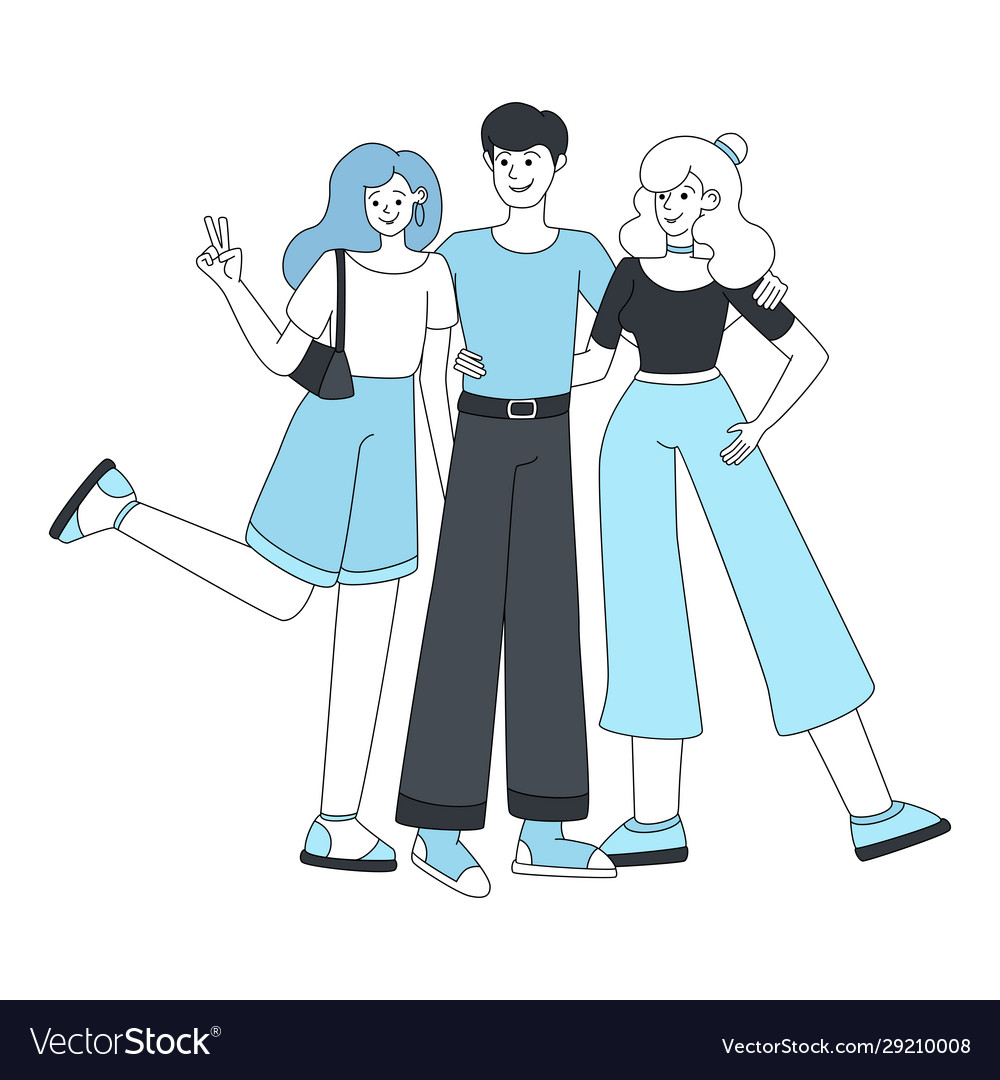 Boy And Two Girls Three Best Friends Hugging Vector Image