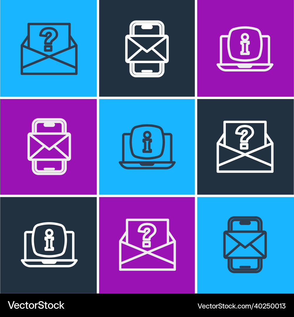 Set line envelope with question mark laptop Vector Image