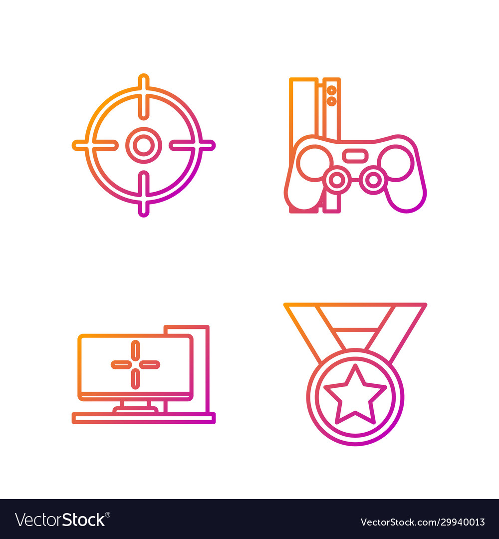 Set line medal computer monitor target sport Vector Image