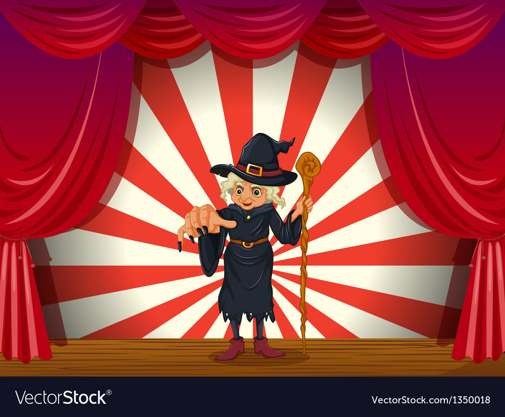 A Scary Witch Holding A Stick At The Stage Vector Image