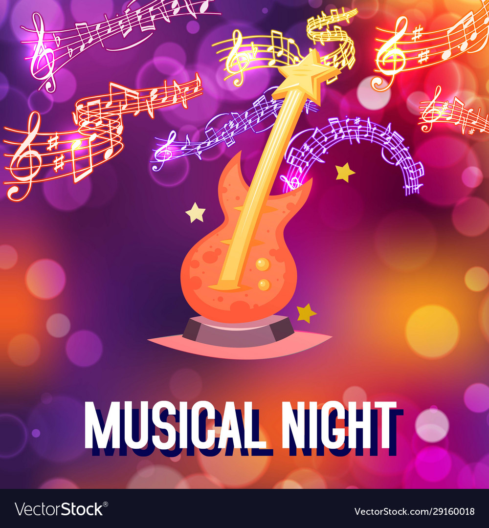 Neon Live Music Night Concert Or Acoustic Disco Vector Image
