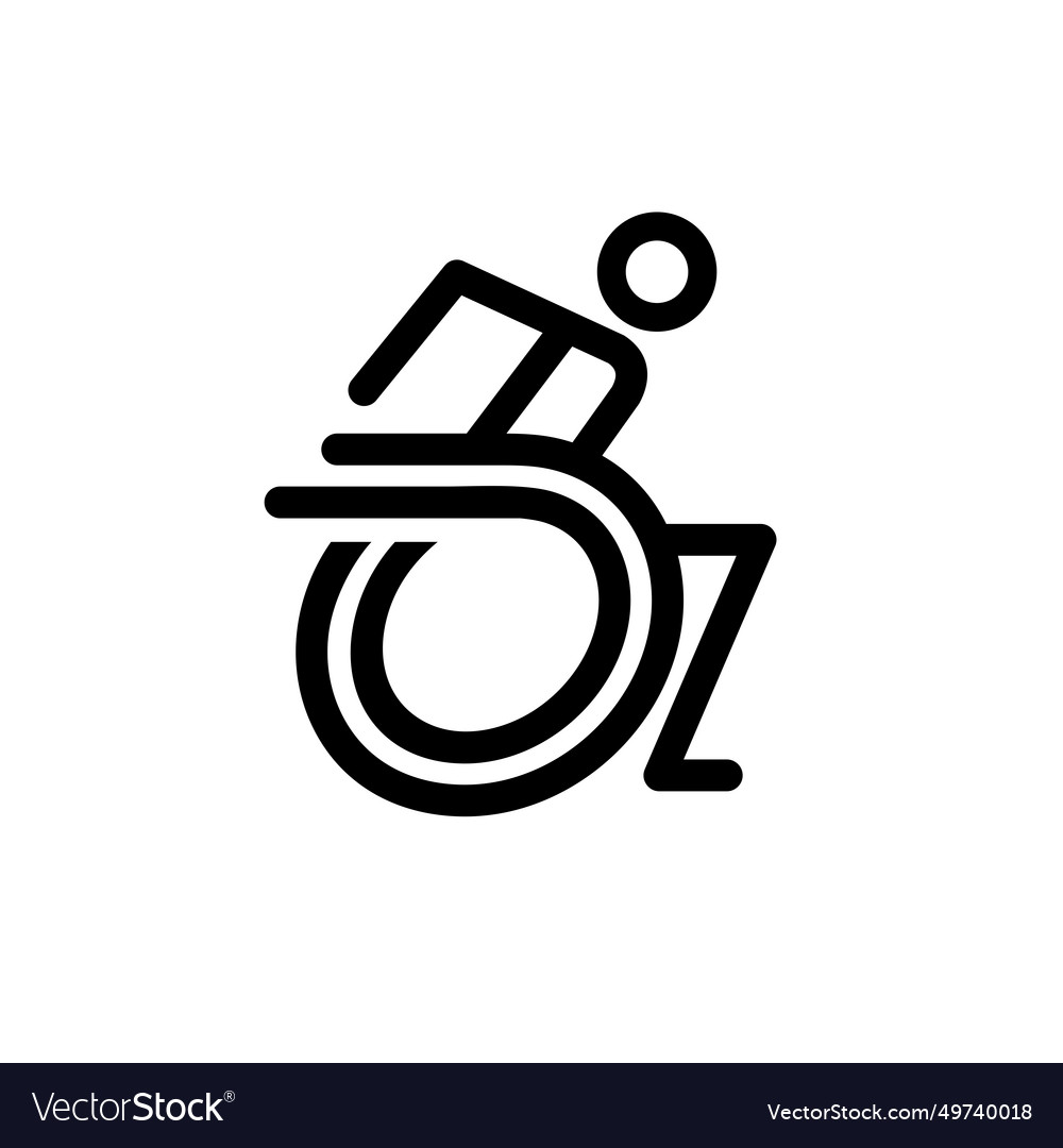 Wheelchair logo with single line art Royalty Free Vector