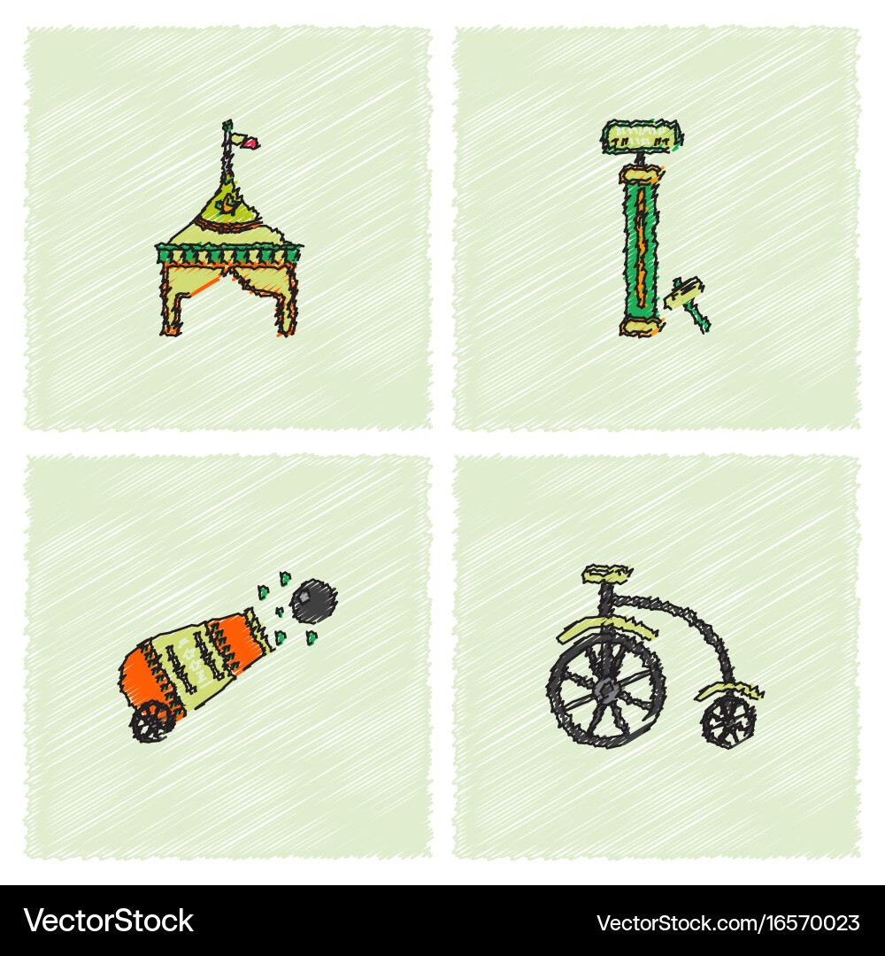 Circus equipment icons in hatching style Vector Image