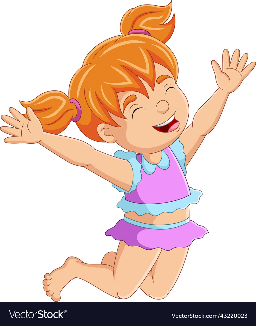 Cute little girl cartoon jumping Royalty Free Vector Image