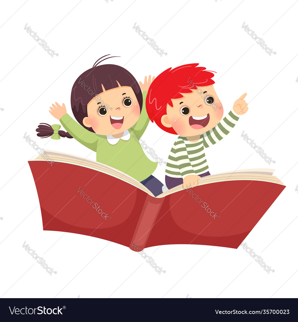 Kids flying on book Royalty Free Vector Image - VectorStock