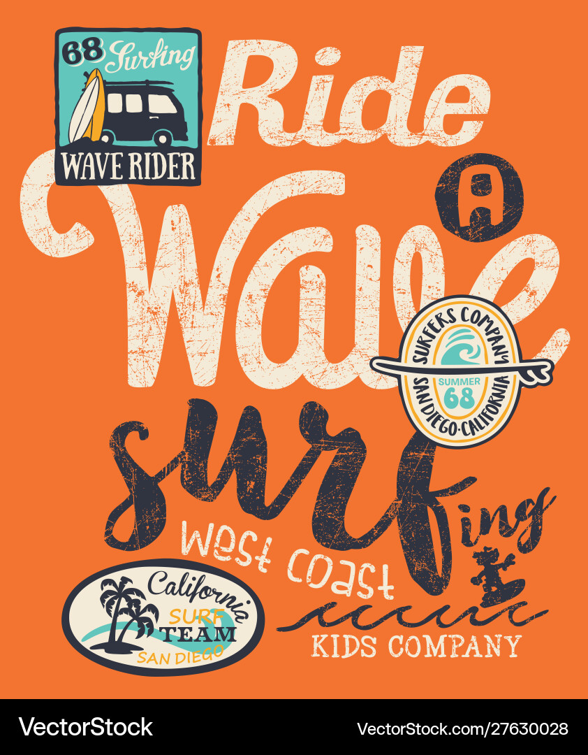 California wave rider surfing kid Royalty Free Vector Image