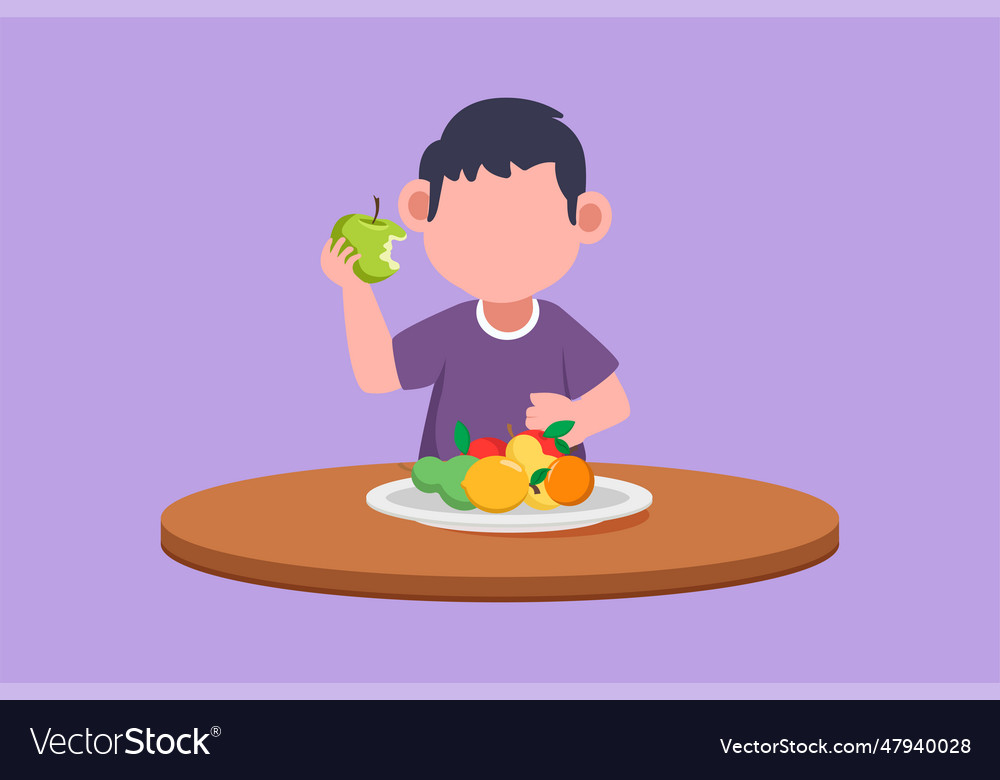 Character flat drawing little boy eating healthy Vector Image