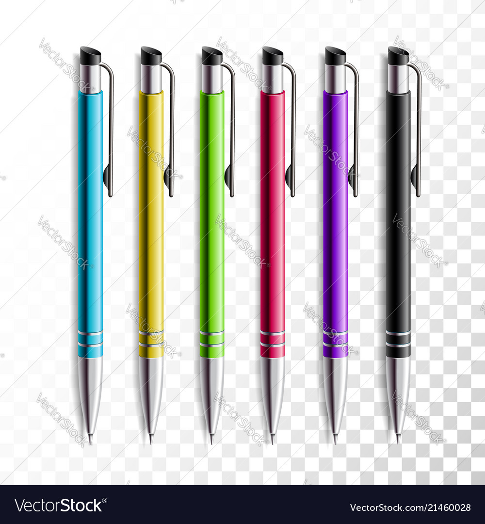 Design Set Of Realistic Colored Pen On Transparent