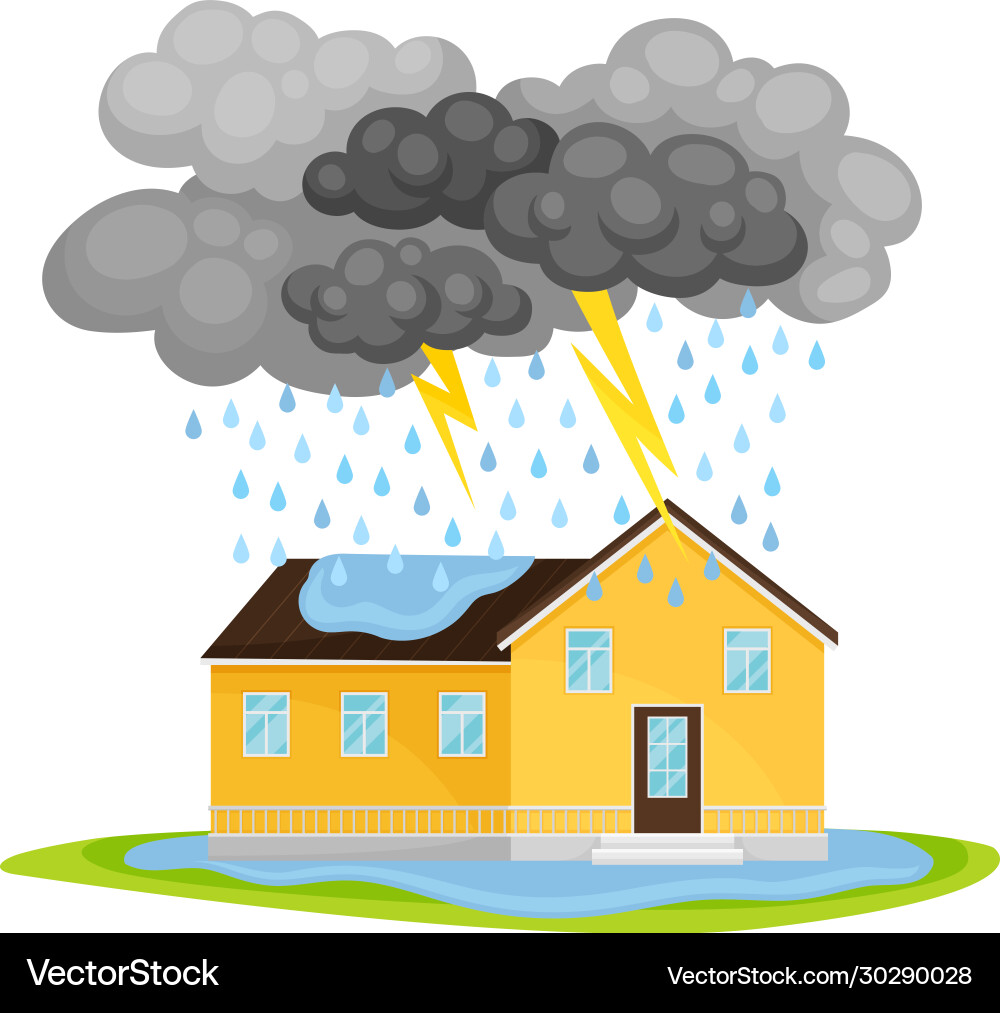 Residential house undergoing heavy rain with Vector Image
