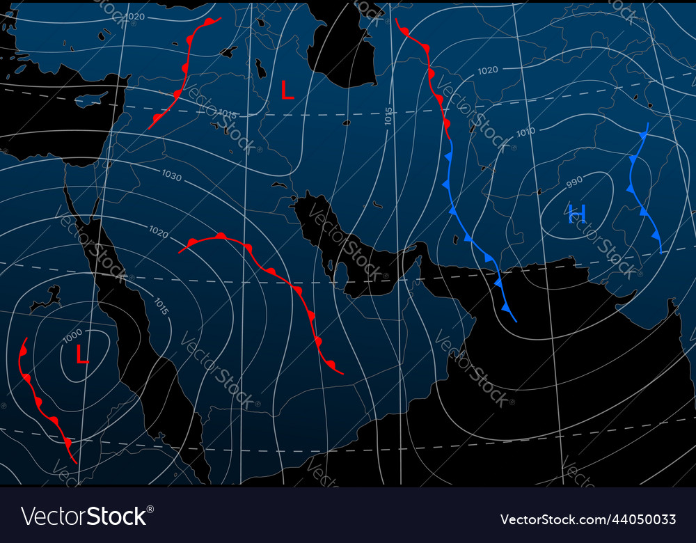 Forecast weather night isobar map of middle east Vector Image