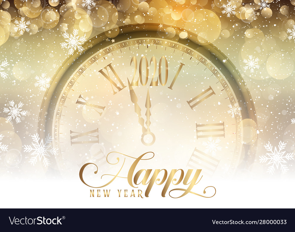 Gold happy new year with clock design Royalty Free Vector