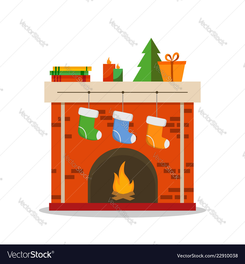 Christmas Fireplace Icon Flat Royalty Free Vector Image