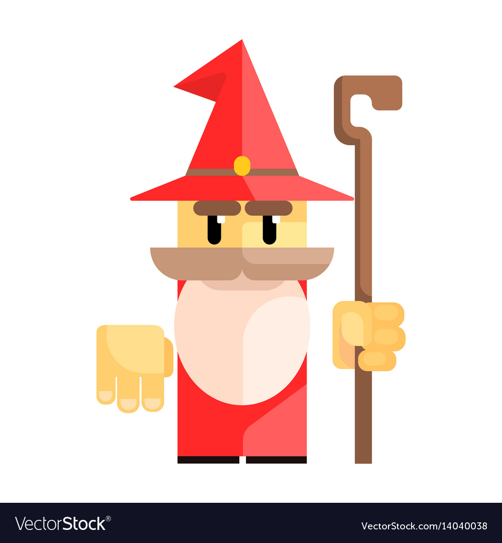 Cute cartoon gnome in a red hat with staff Vector Image