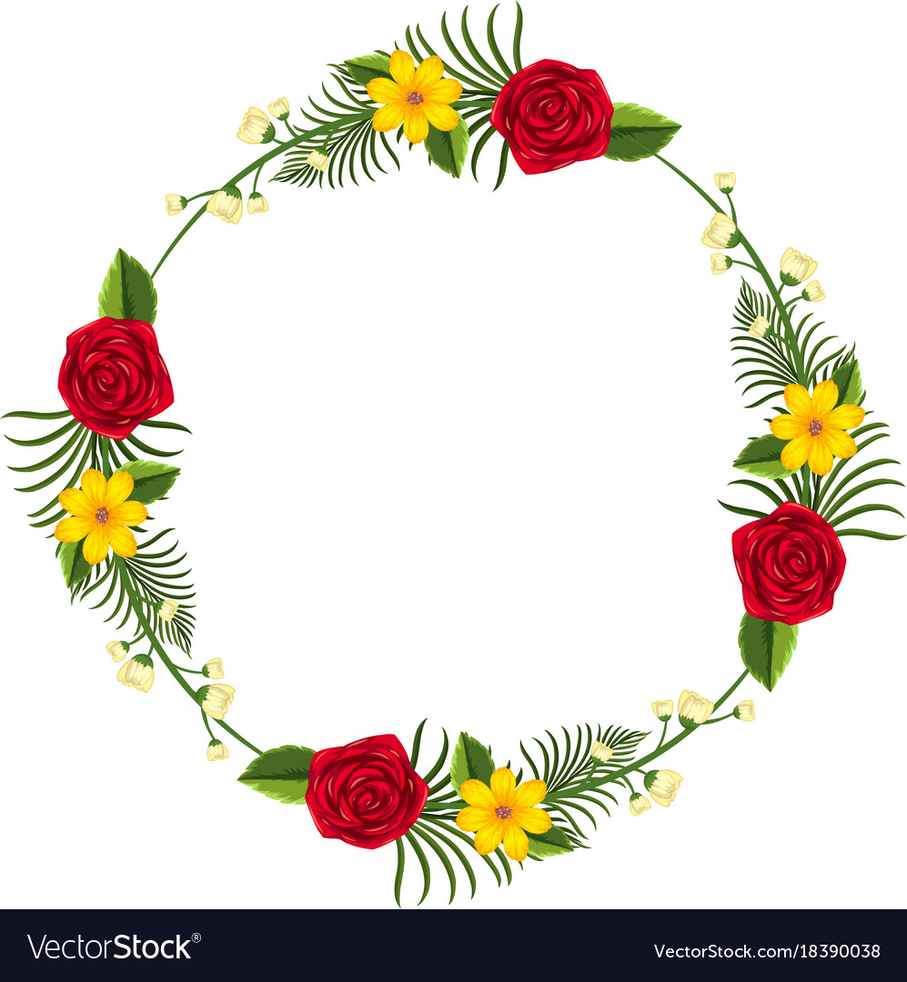 Download Round border template with yellow and red flowers Vector Image