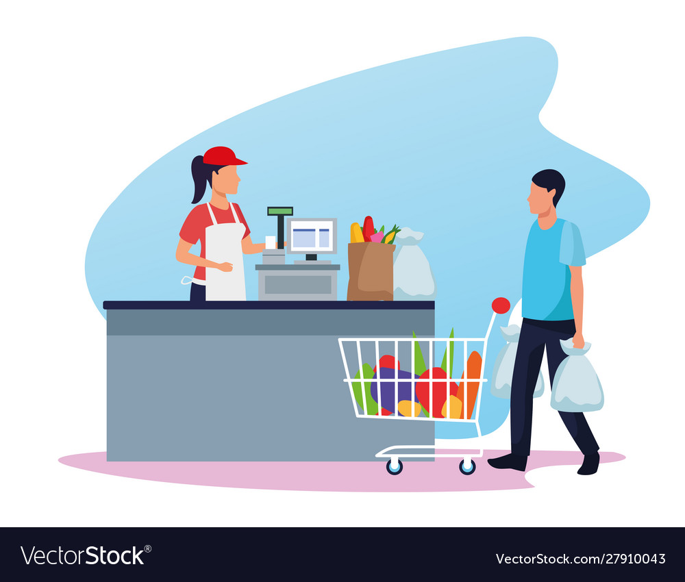 Avatar supermarket worker at cash register Vector Image