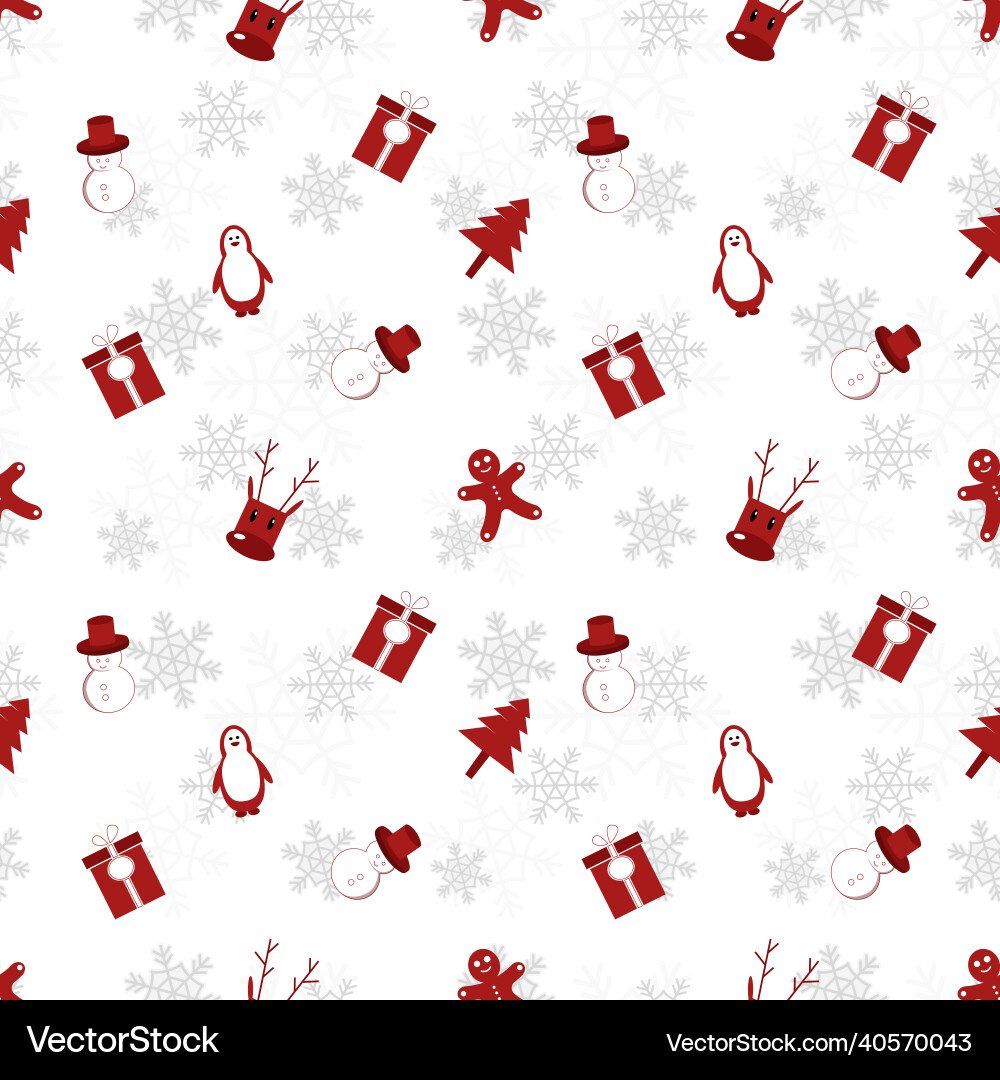 Christmas object silhouette repeat pattern in red Vector Image