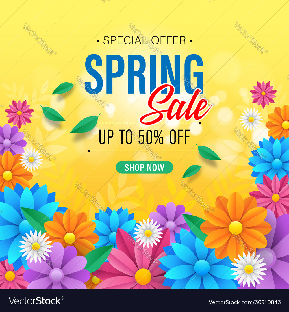 Colorful spring sale background with beautiful Vector Image