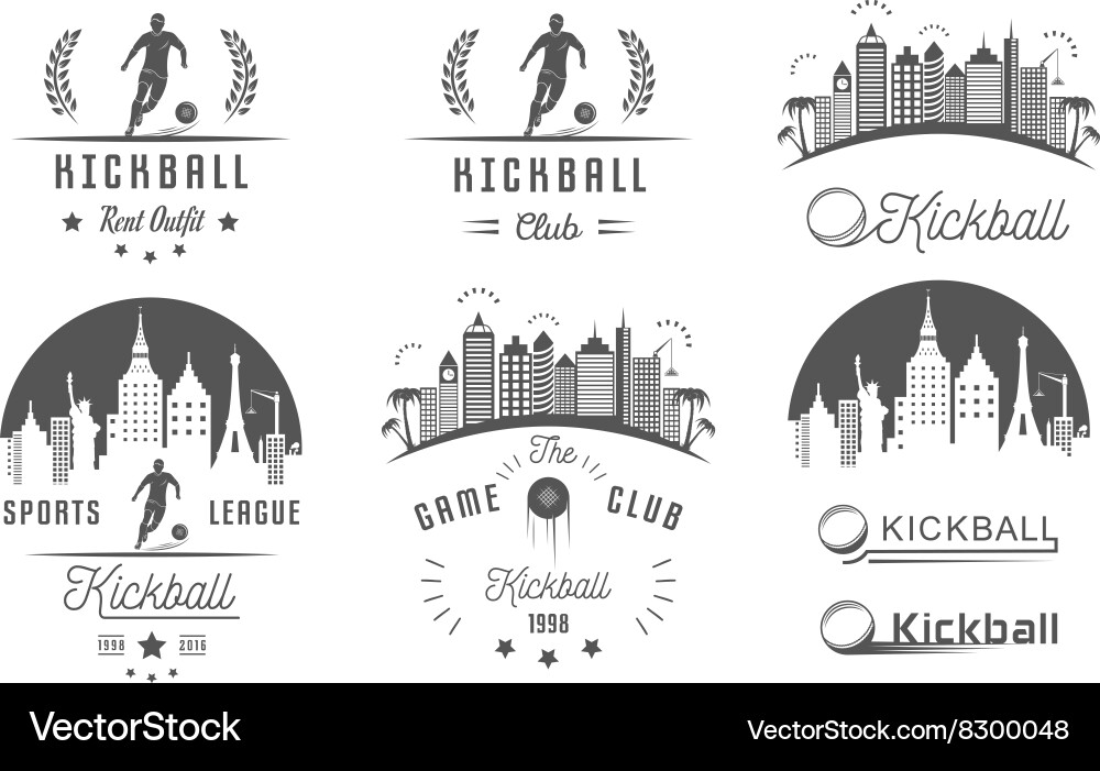 Set of kickball logo badges and emblems Royalty Free Vector