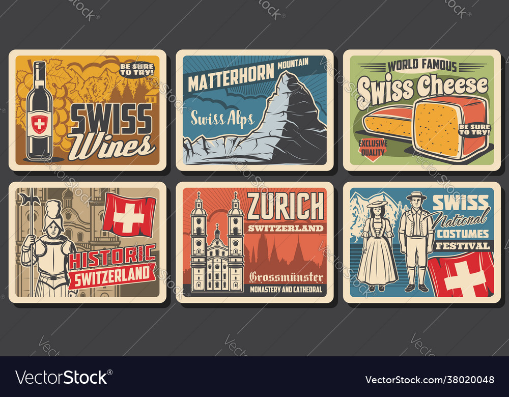 Switzerland Travel Landmark Posters Swiss Vector Image Switzerland Travel Landmark Posters Swiss Vector Image