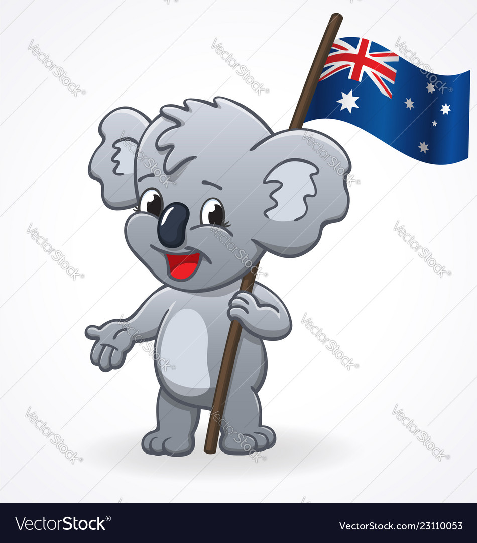 Cute Smiling Happy Koala Holding Australian Flag Vector Image
