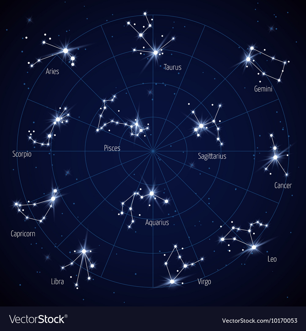 Sky Star Map With Constellations Stars Royalty Free Vector