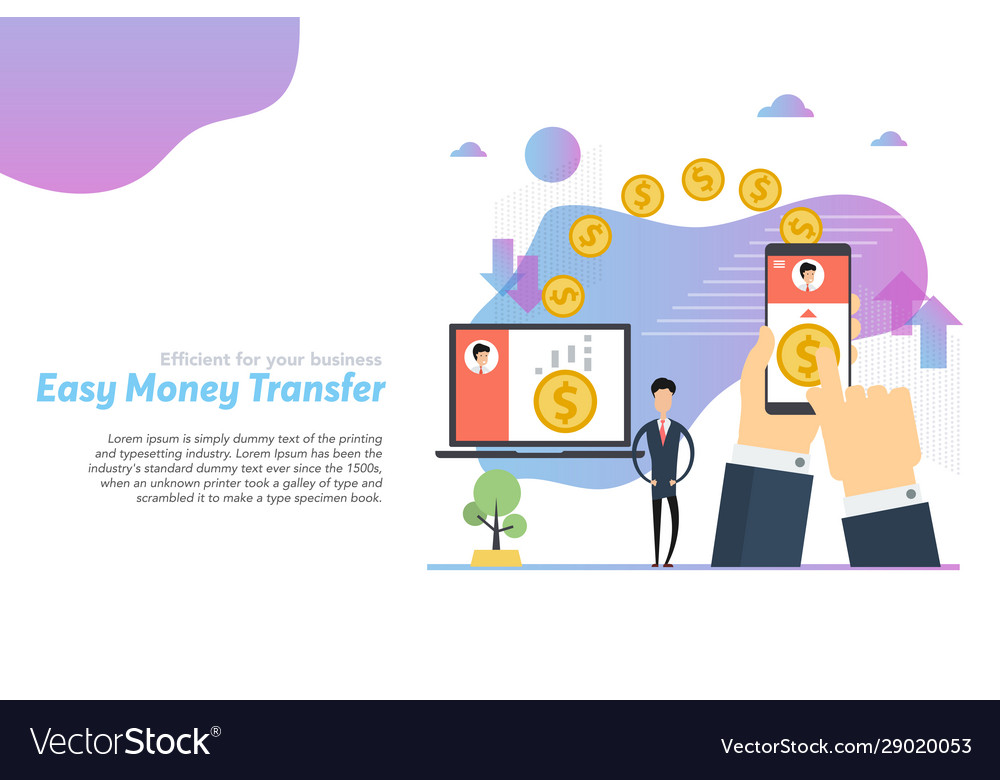 Web Header Template Easy Money Transfer In Flat Vector Image Web Header Template Easy Money Transfer