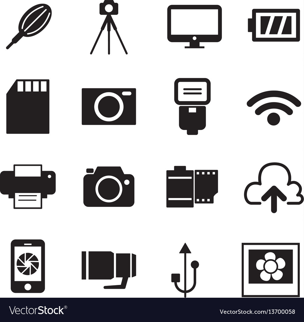 Camera icons and camera accessories icons Vector Image