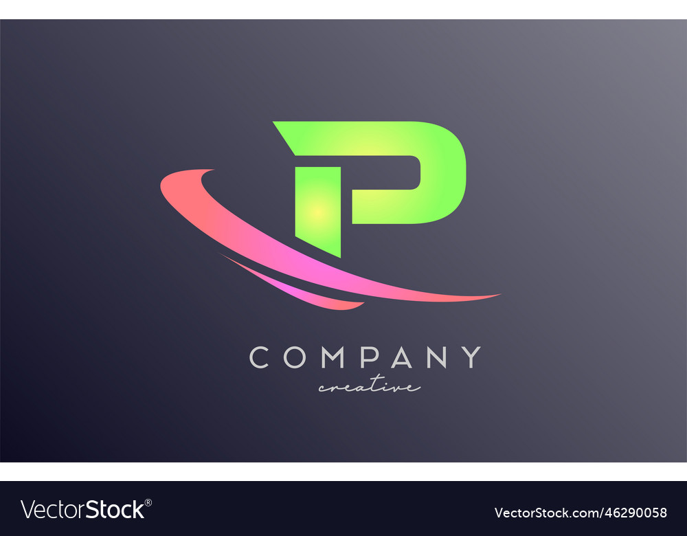 Green pink p alphabet letter logo icon Royalty Free Vector