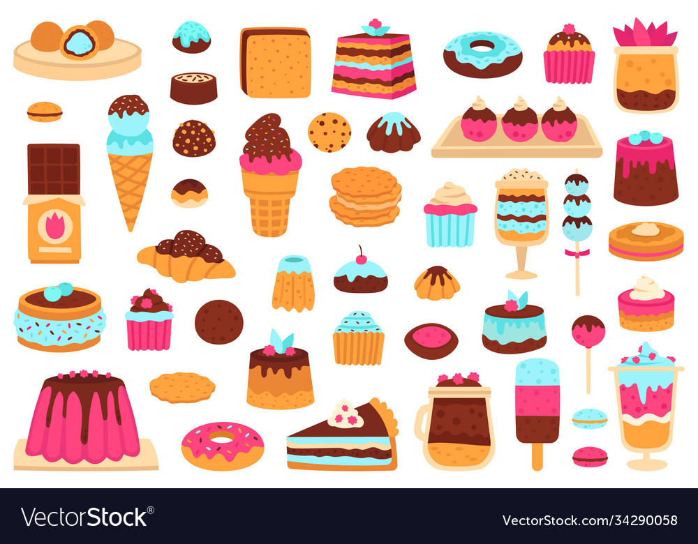 Sweet desserts bakery sweets muffin cakes ice Vector Image