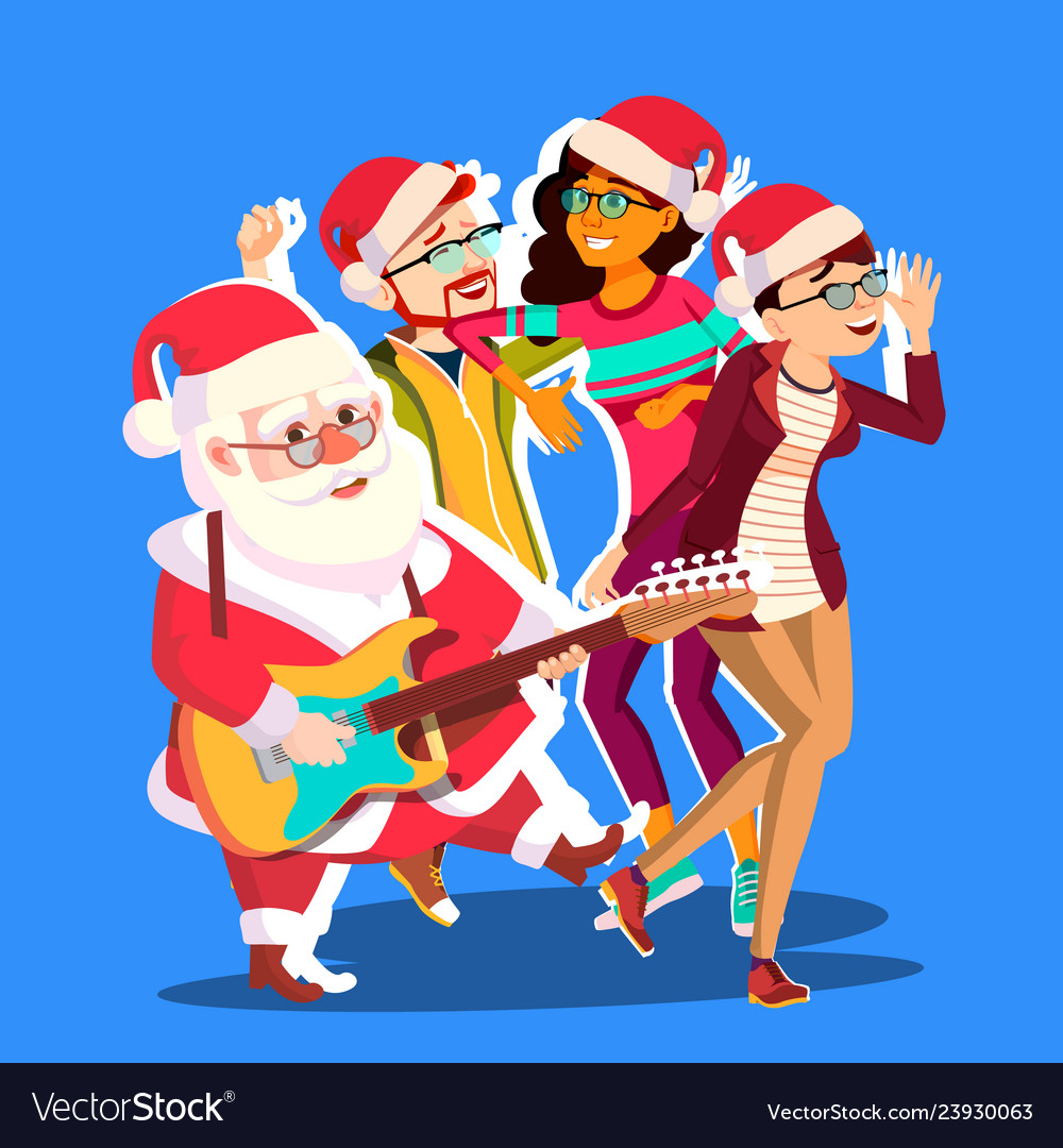 Santa claus dancing with group of people Vector Image