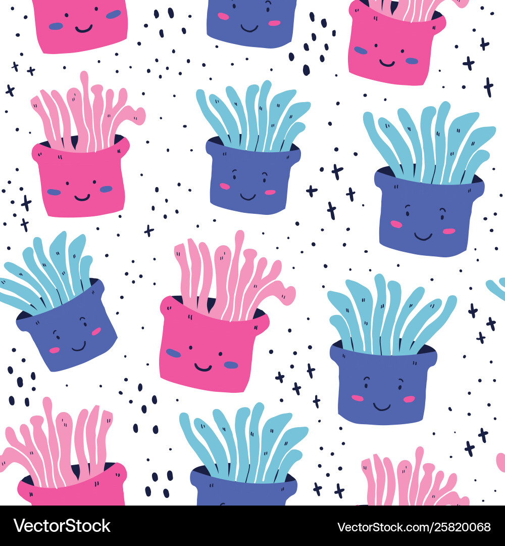 Cute doodle sea creatures seamless pattern Vector Image