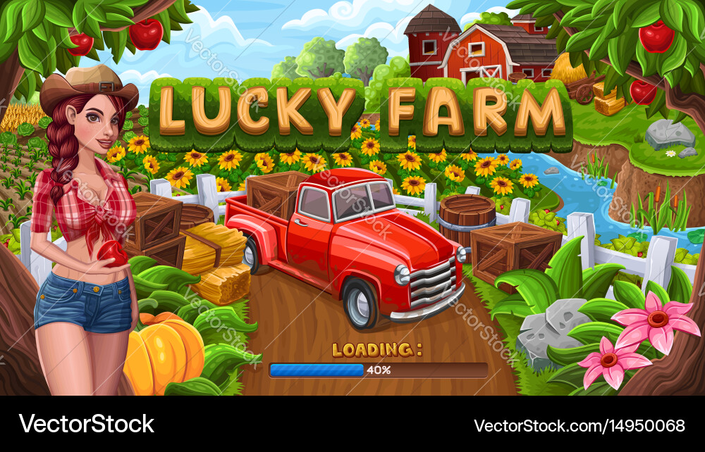 Loading screen for game in farm style Royalty Free Vector