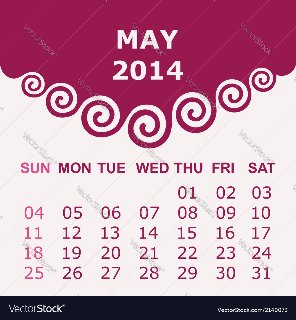 Calendar Of May 14 With Spiral Design Royalty Free Vector