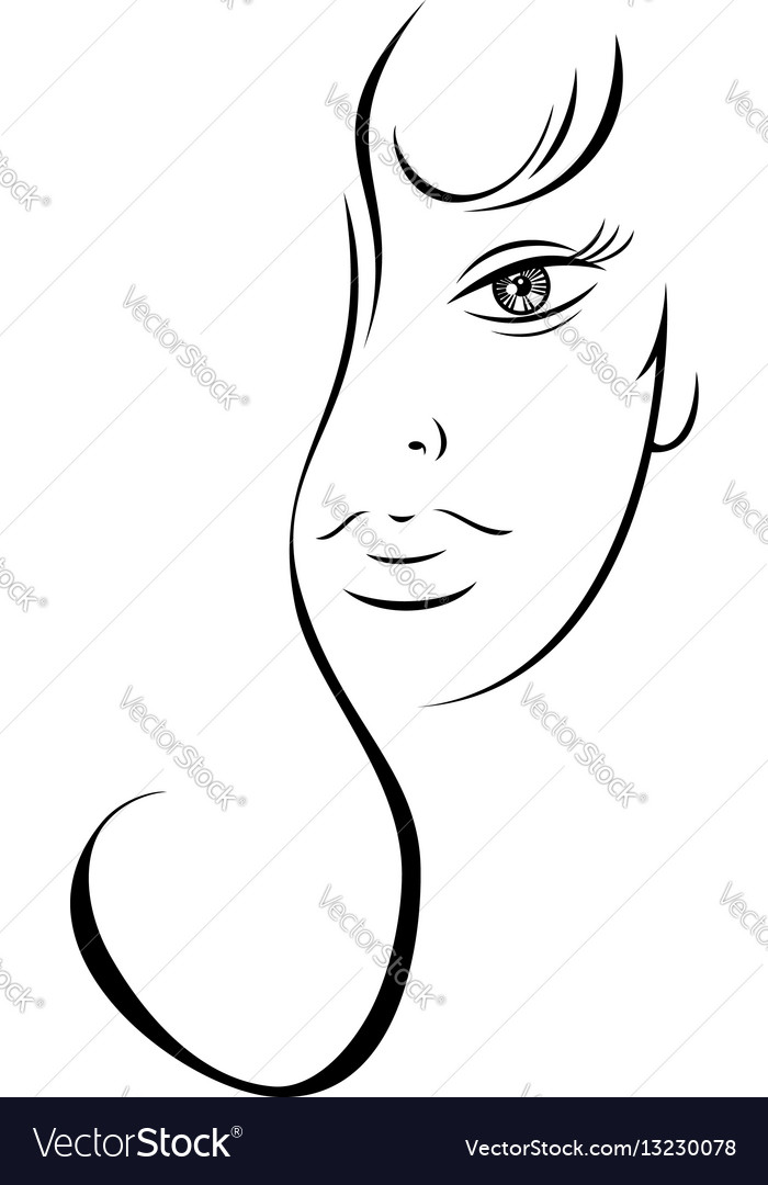 Contour drawing sensual woman face Royalty Free Vector Image