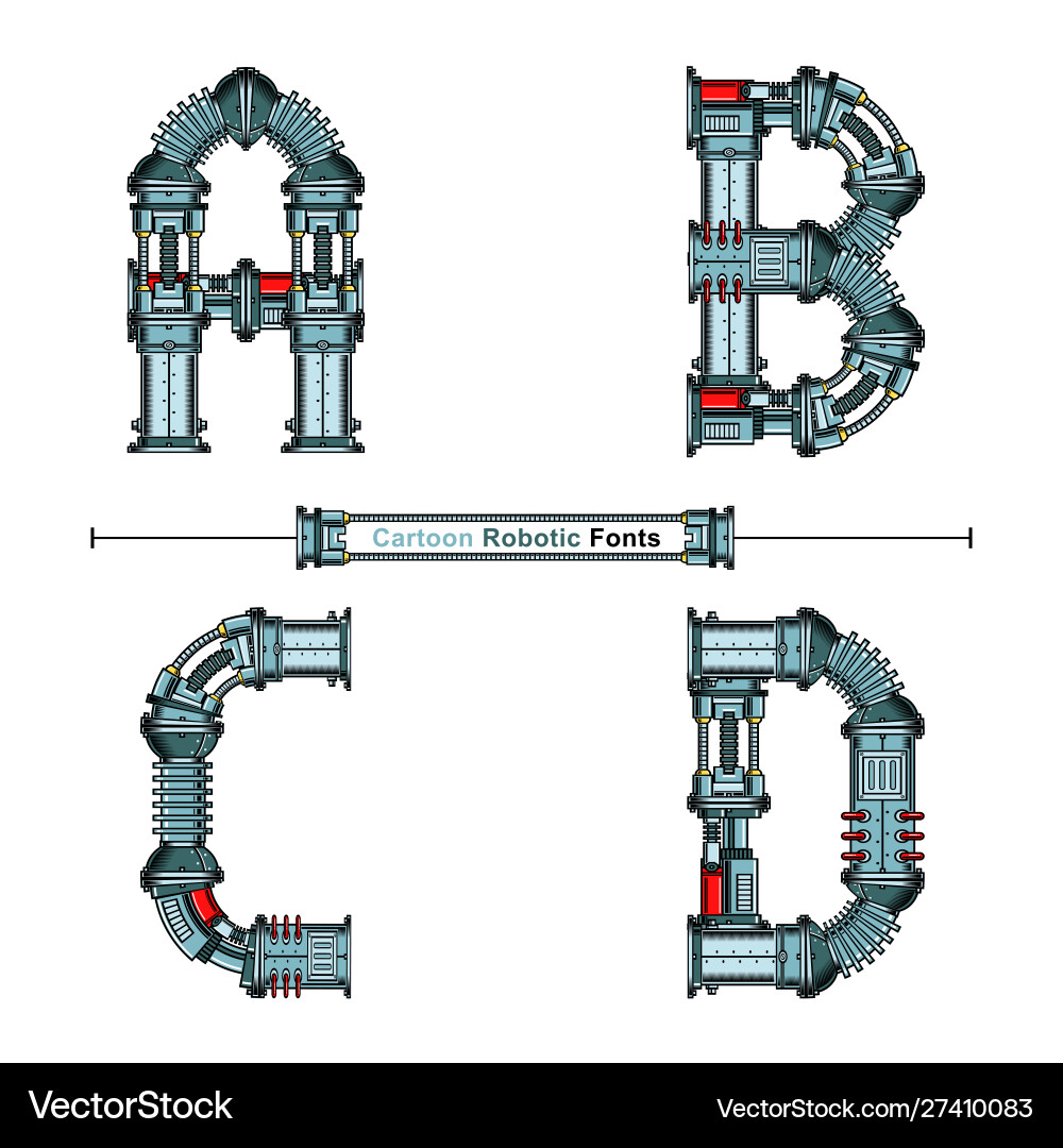 Alphabet typography font cartoon robotic style Vector Image