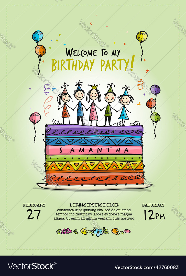 Birthday card banner cake with funny Royalty Free Vector