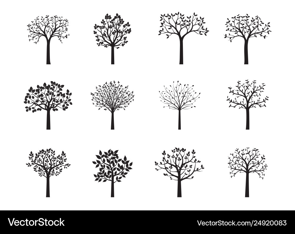 Set black trees Royalty Free Vector Image - VectorStock