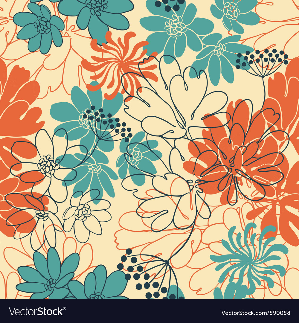 Background with hand drawn flowers seamless Vector Image